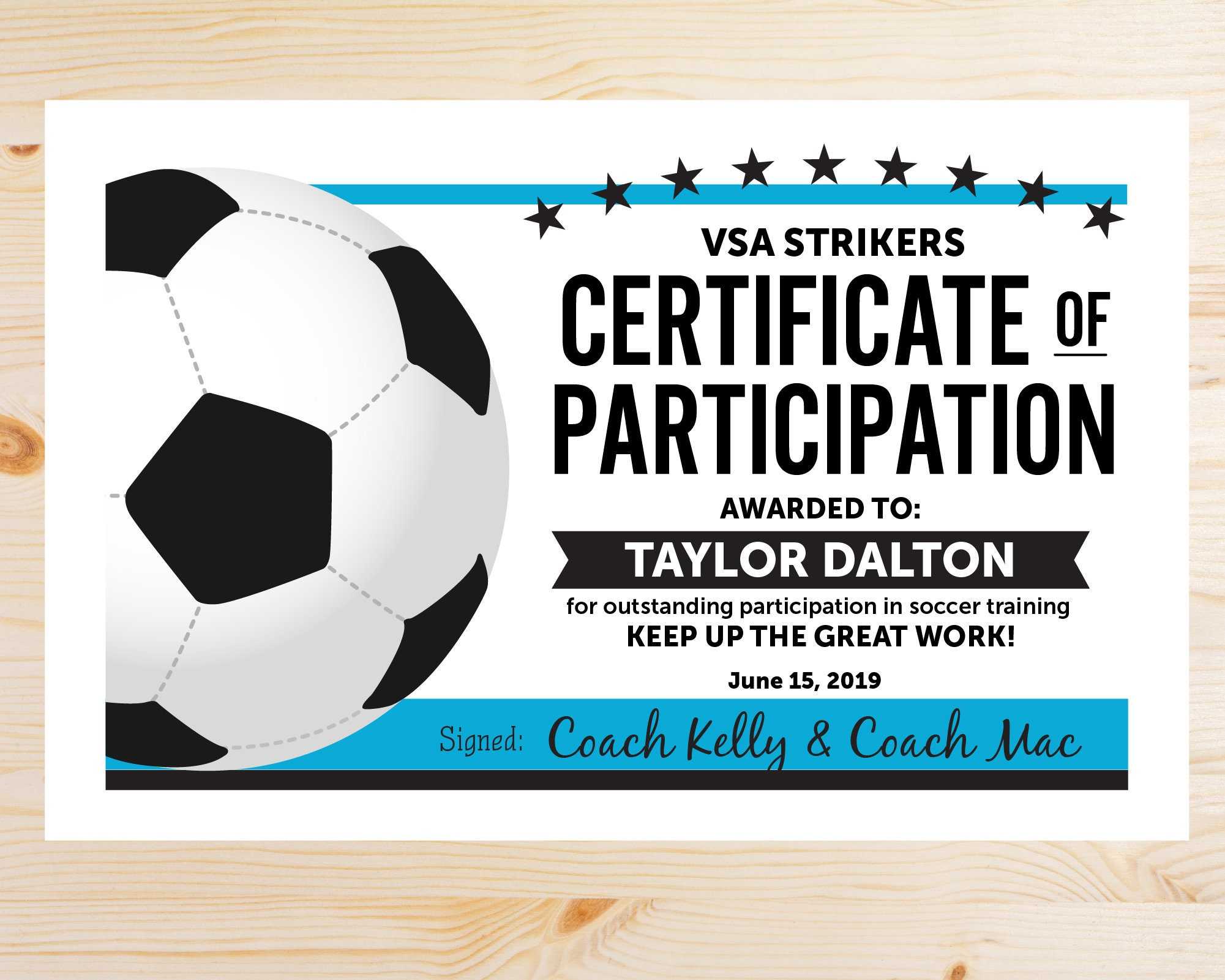 Editable Soccer Participation Award Certificates INSTANT – Etsy UK In Soccer Award Certificate Template