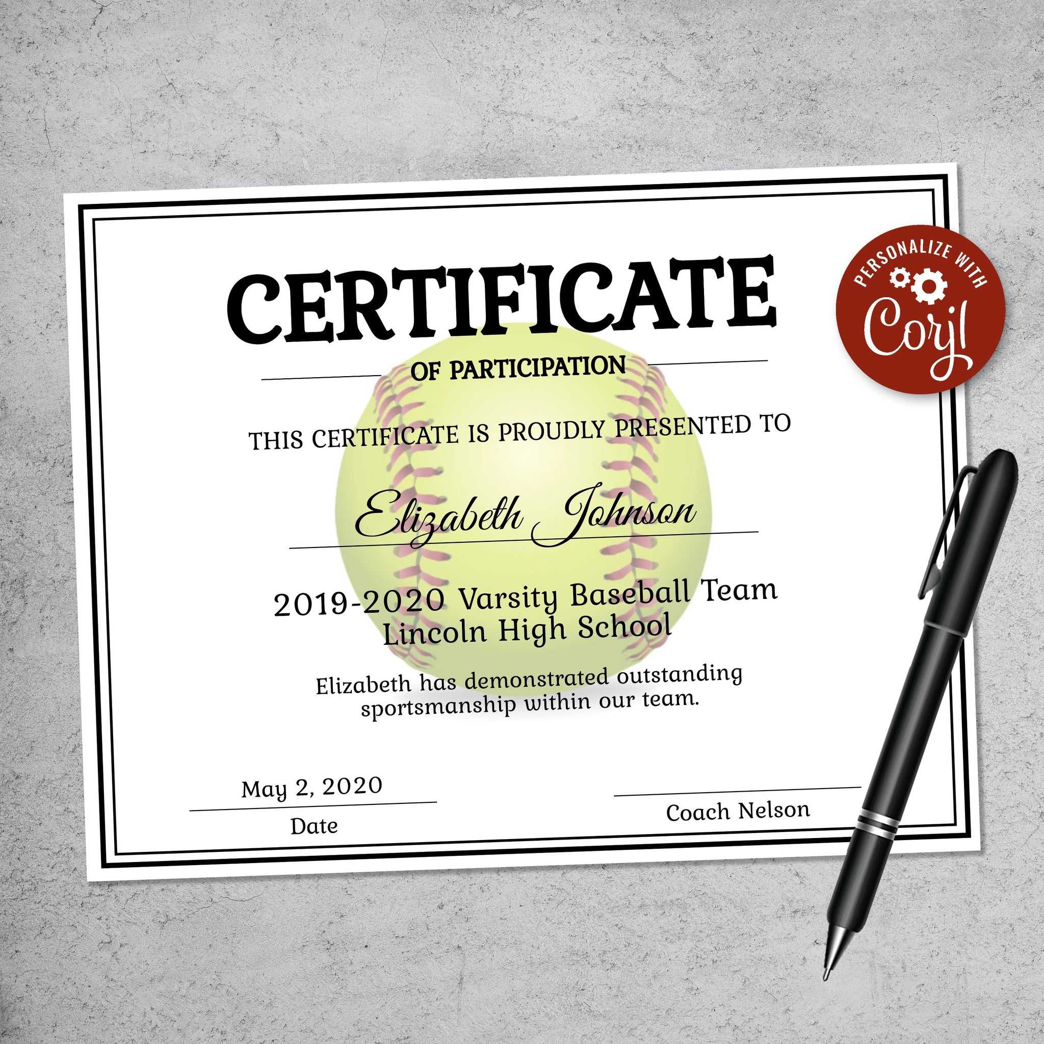 Editable Softball Certificate Template - LillyBellePaperie In Softball Certificate Templates