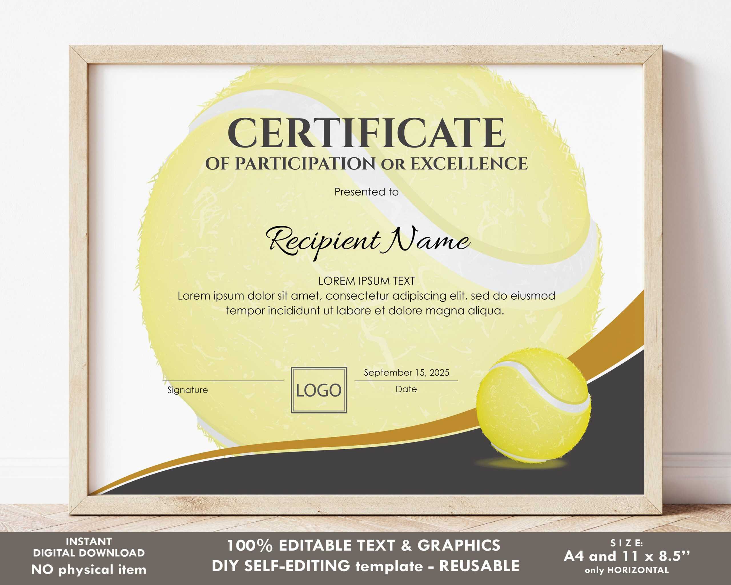 EDITABLE Tennis Certificate Template Sport Award – Etsy