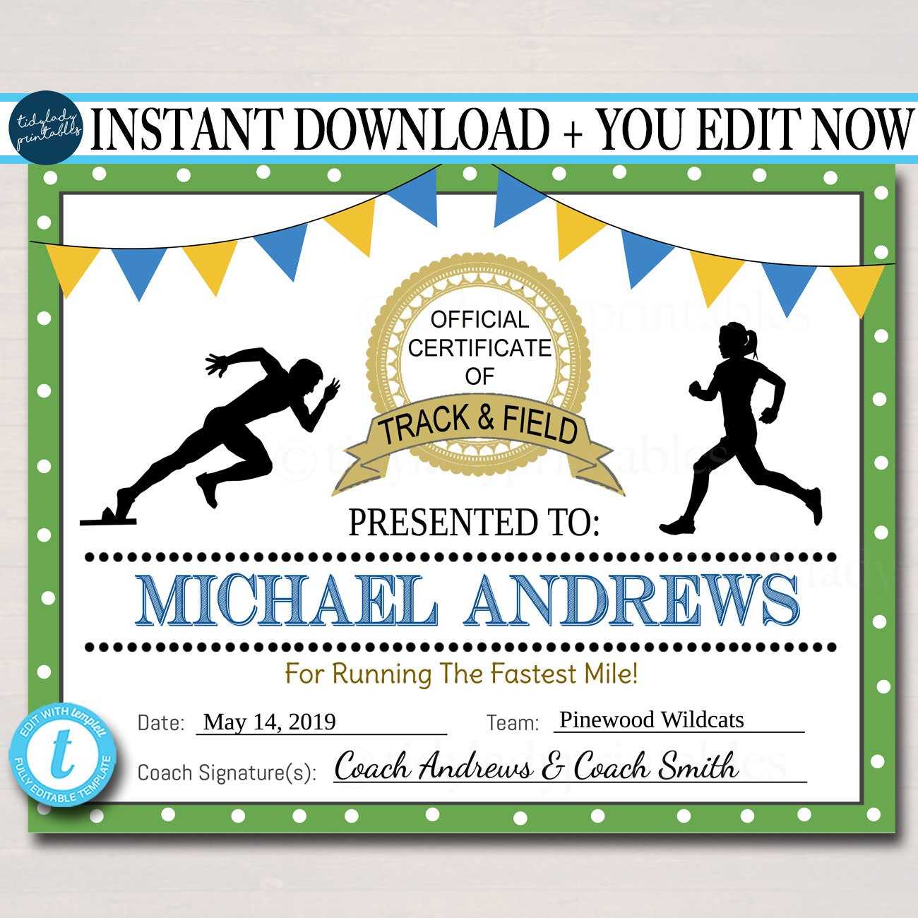 EDITABLE Track & Field Award Certificates INSTANT DOWNLOAD  Inside Track And Field Certificate Templates Free