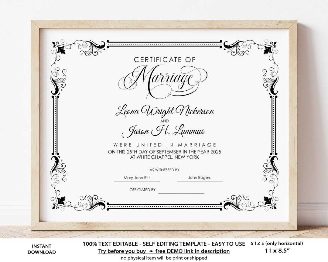 Editable Wedding Certificate Template Printable Certificate – Etsy