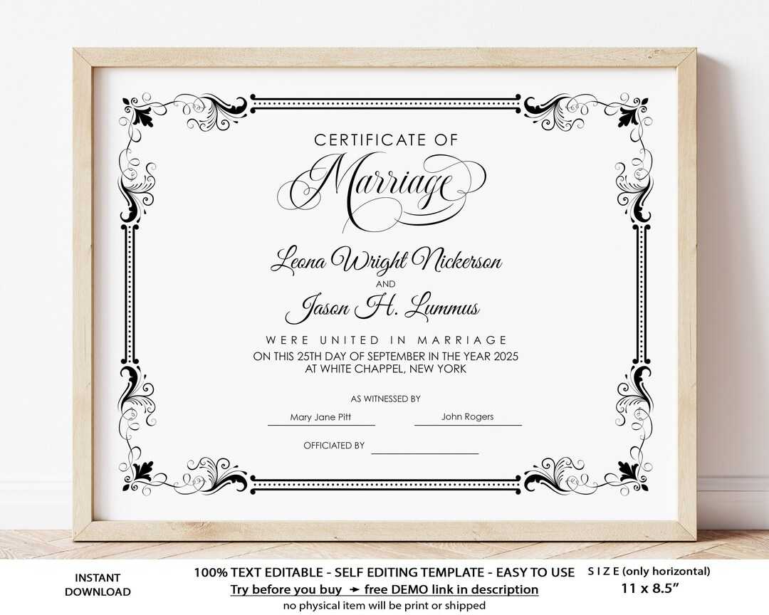 Editable Wedding Certificate Template Printable Certificate - Etsy Editable Wedding Certificate Template Printable Certificate - Etsy