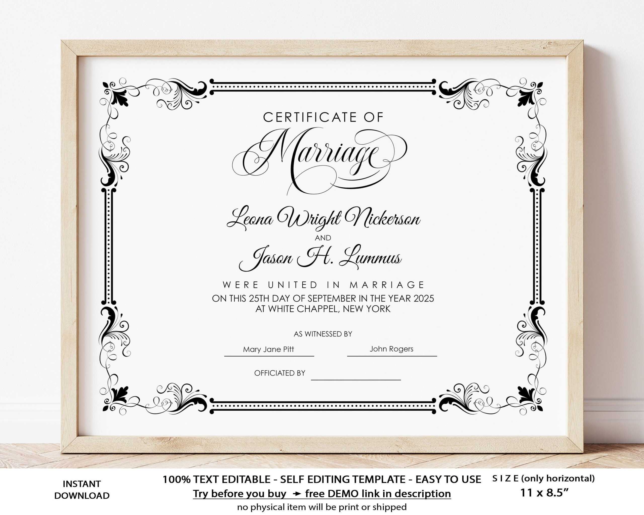 Editable Wedding Certificate Template Printable Certificate - Etsy