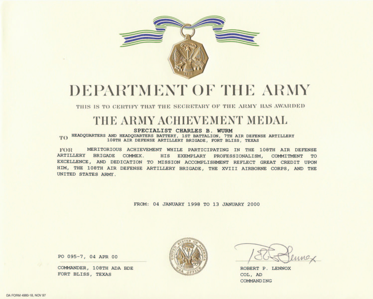 Education / Awards Regarding Certificate Of Achievement Army Template