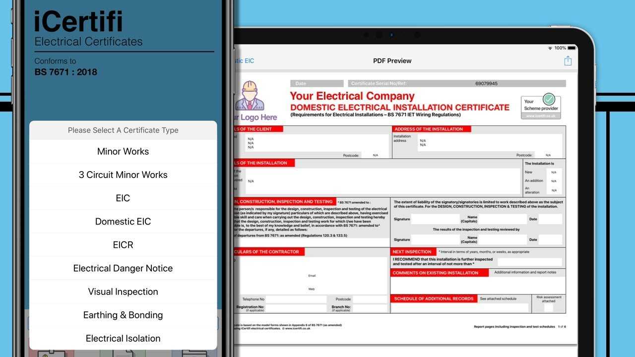 Electrical Certificate - Example Minor Works Certificate - iCertifi