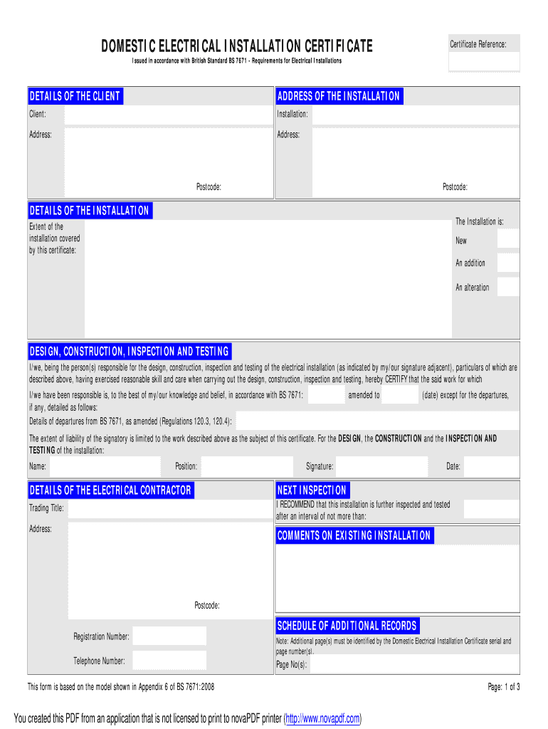 electrical installation certificate editable pdf: Fill out & sign  In Electrical Installation Test Certificate Template