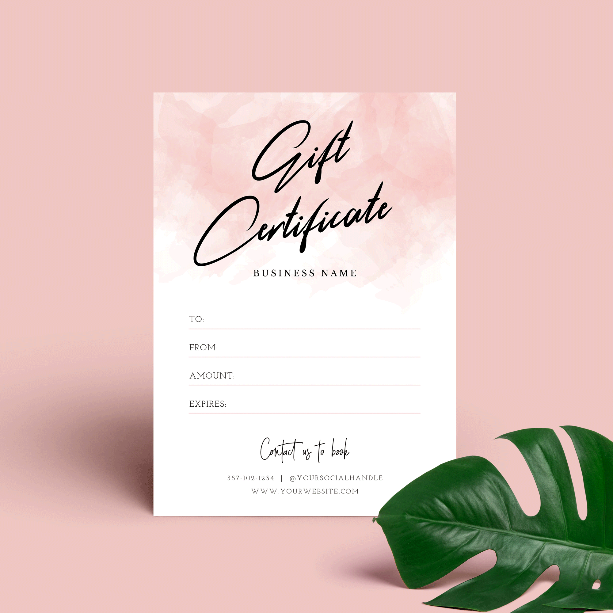 Elegant Gift Voucher Template - Printable Pink Watercolor Gift Card With Elegant Gift Certificate Template