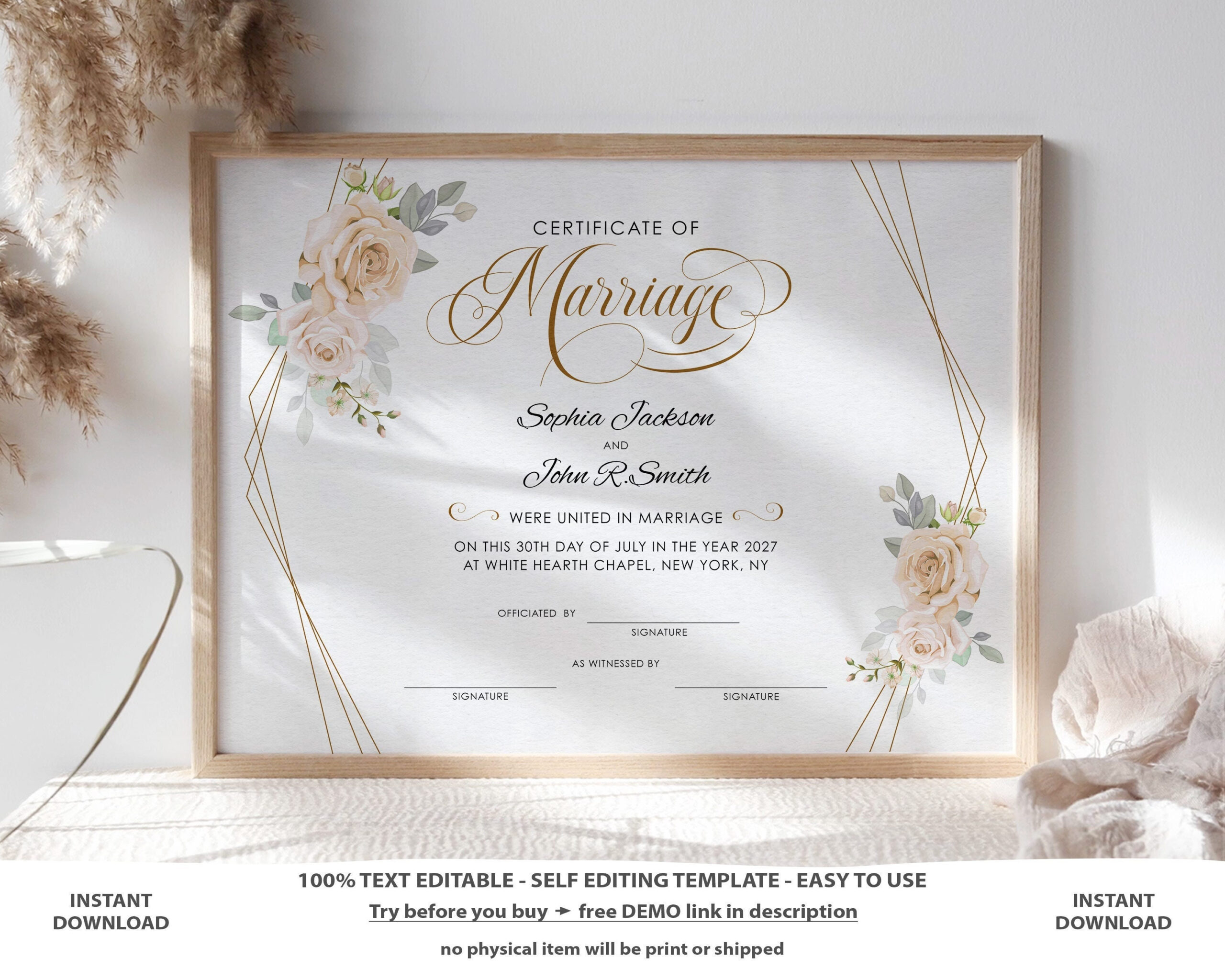 Elegant Wedding Certificate Template Printable Certificate of  Intended For Certificate Of Marriage Template