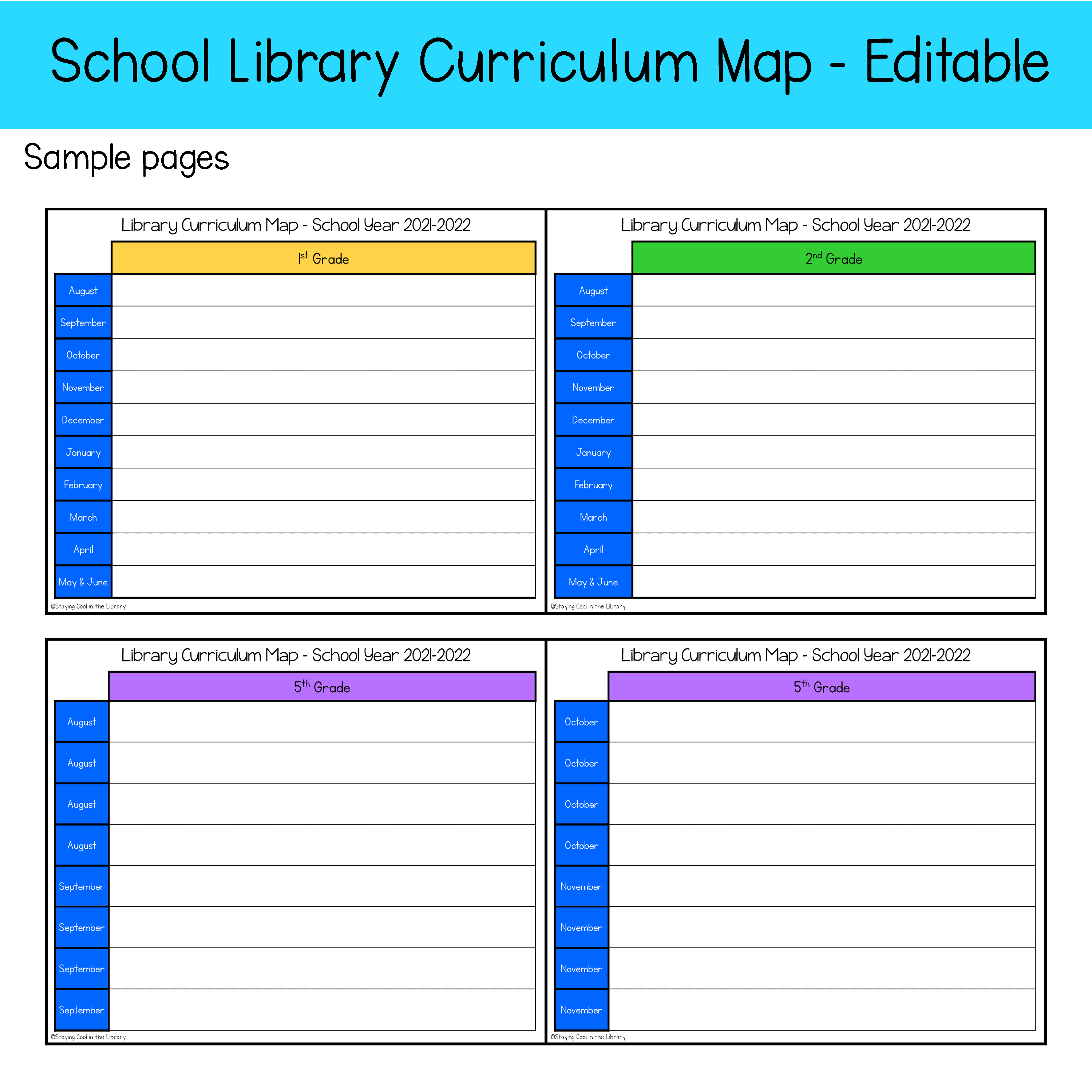 Elementary Library Curriculum Map Templates – Editable – With Blank Curriculum Map Template