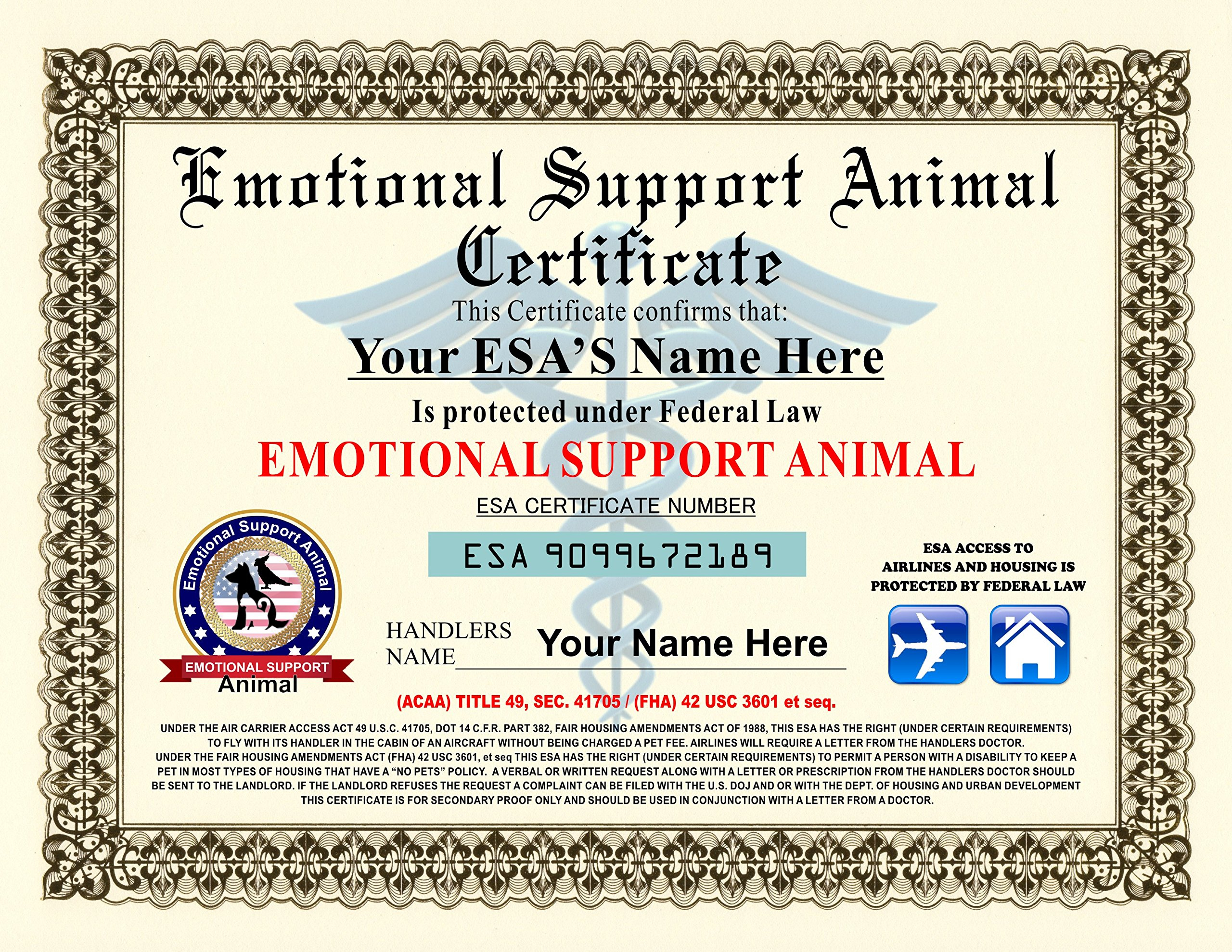 Emotional Support Animal Certificate - Customizable with pets / handlers  name Regarding Service Dog Certificate Template