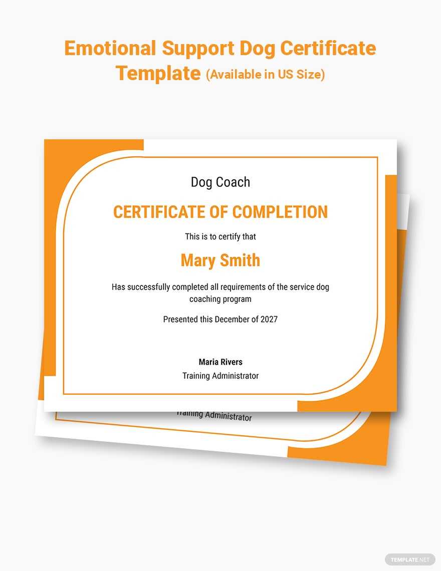 Emotional Support Dog Certificate Template - Word  Template