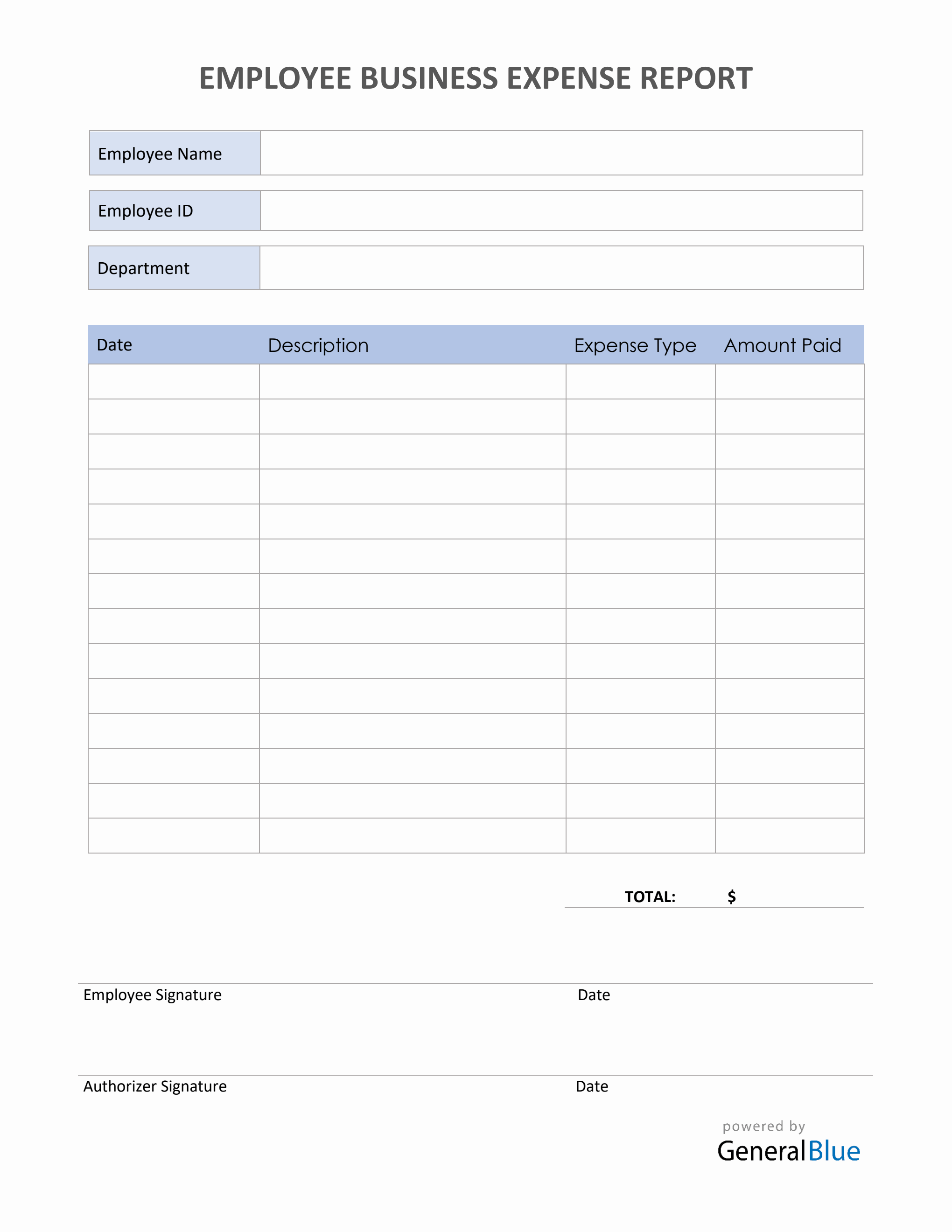 Employee Business Expense Report Template in PDF Intended For Company Expense Report Template