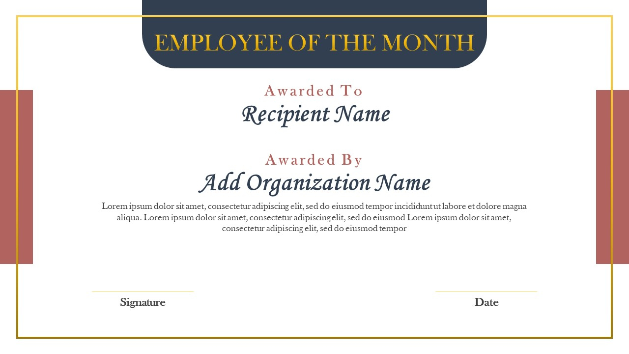 Employee of the Month Certificate PowerPoint Template  PPT Templates Intended For Employee Of The Month Certificate Templates