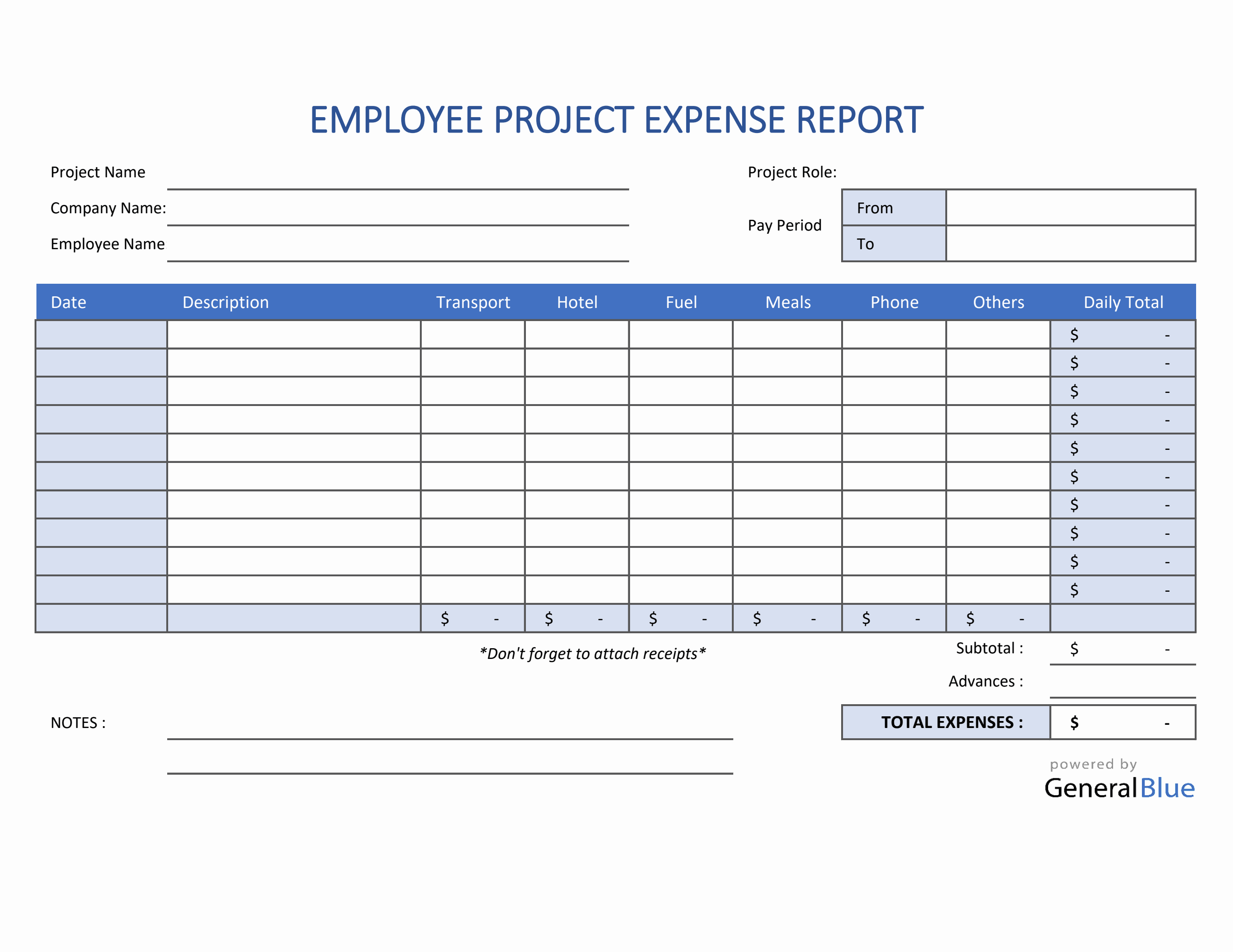 Employee Project Expense Report Template In Excel In Daily Expense Report Template