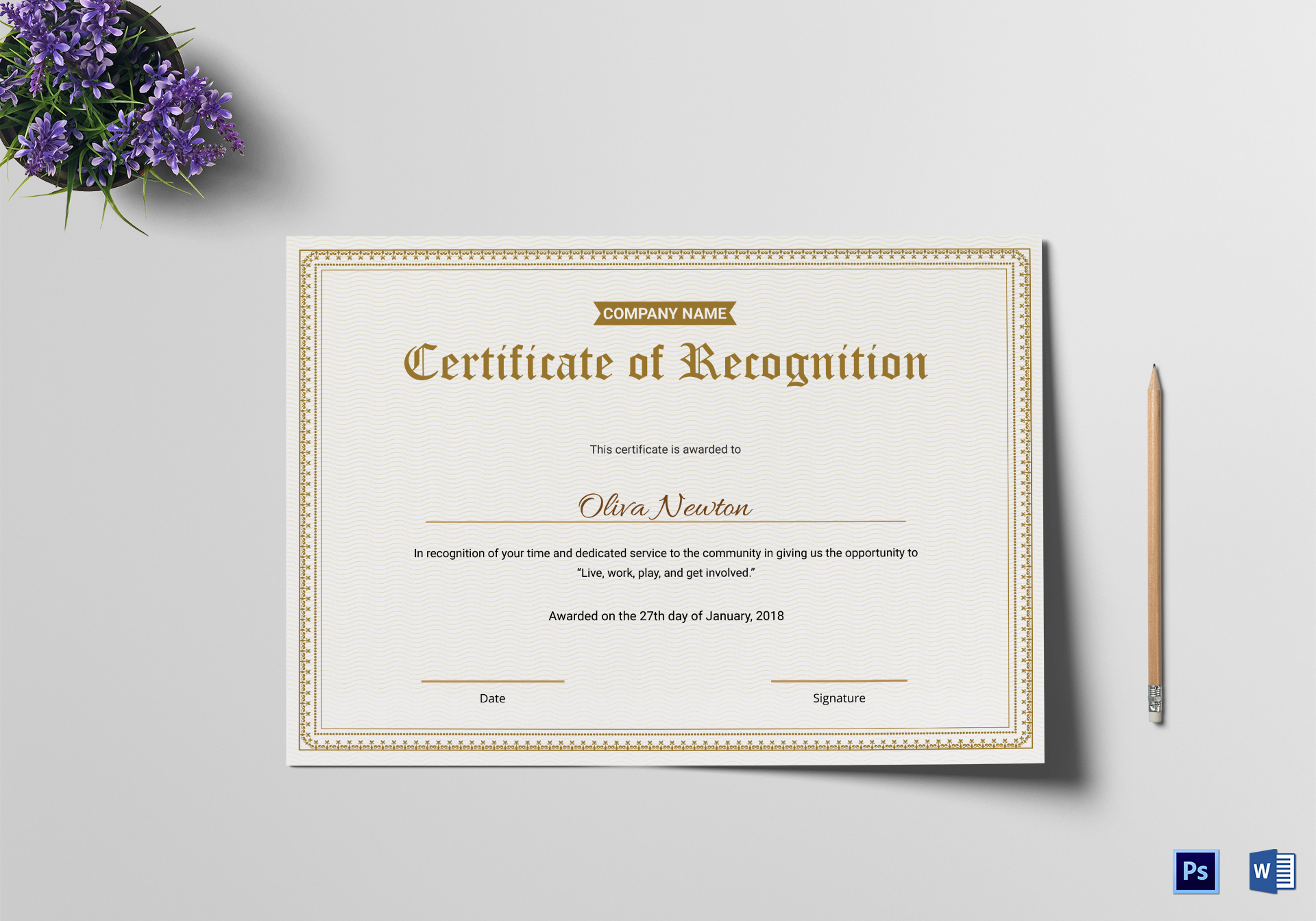 Employee Recognition Certificate Design Template in PSD, Word With Regard To Certificate Of Recognition Word Template