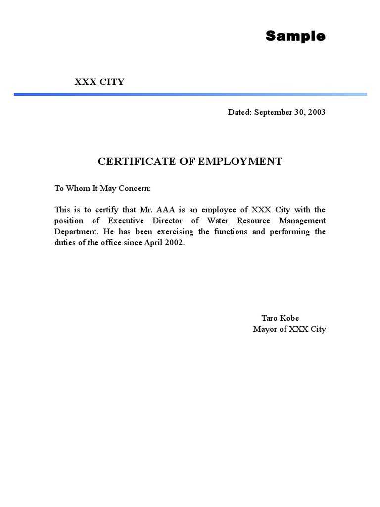 Employment Certificate Sample  PDF In Certificate Of Employment Template