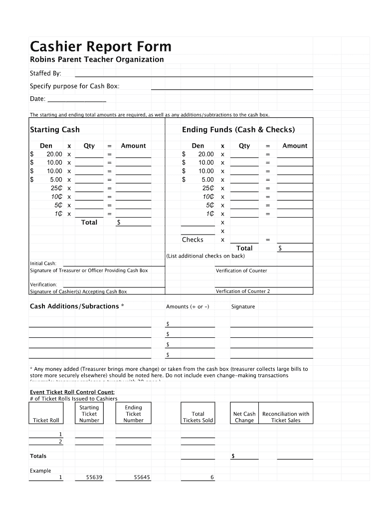 End Of Day Cash Register Report Template - Fill Online, Printable  With End Of Day Cash Register Report Template