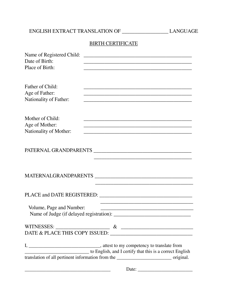 English Birth Certificate Format - Fill Online, Printable  With Birth Certificate Translation Template