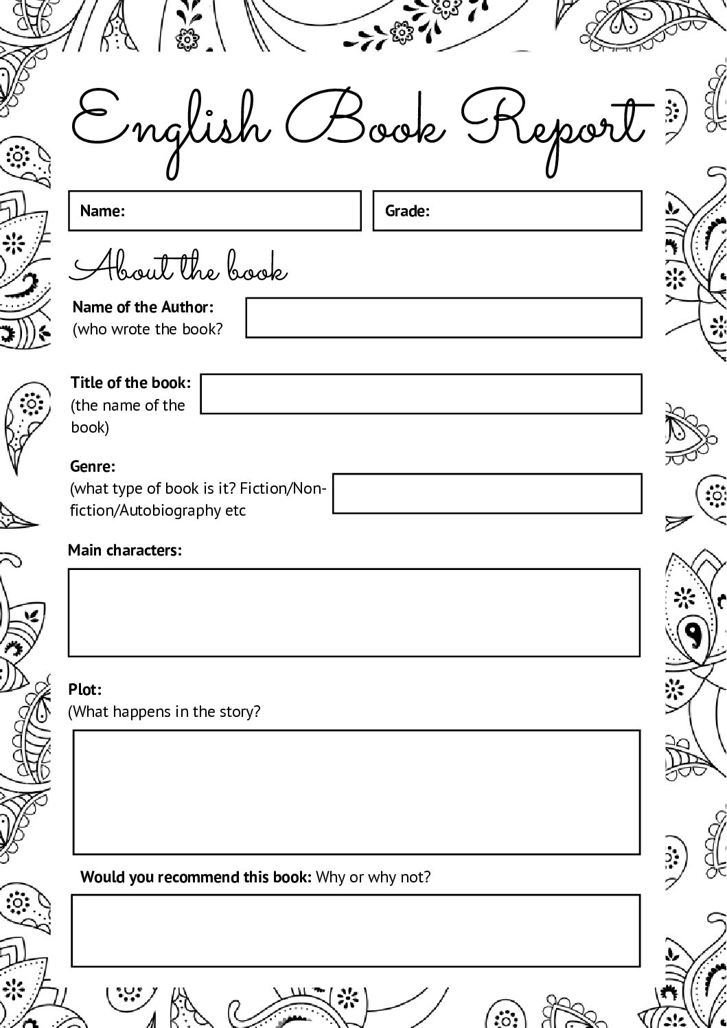English book report template • Teacha! Throughout 4Th Grade Book Report Template