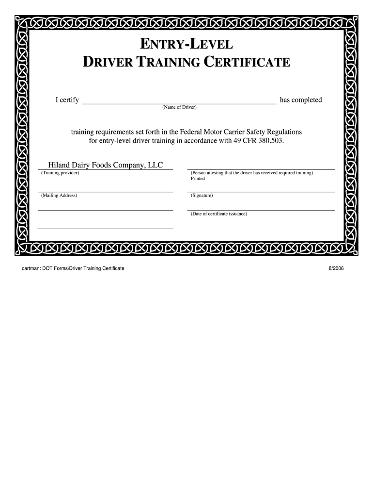 Entry Level Driver Training Certificate Pdf - Fill Online  In Safe Driving Certificate Template