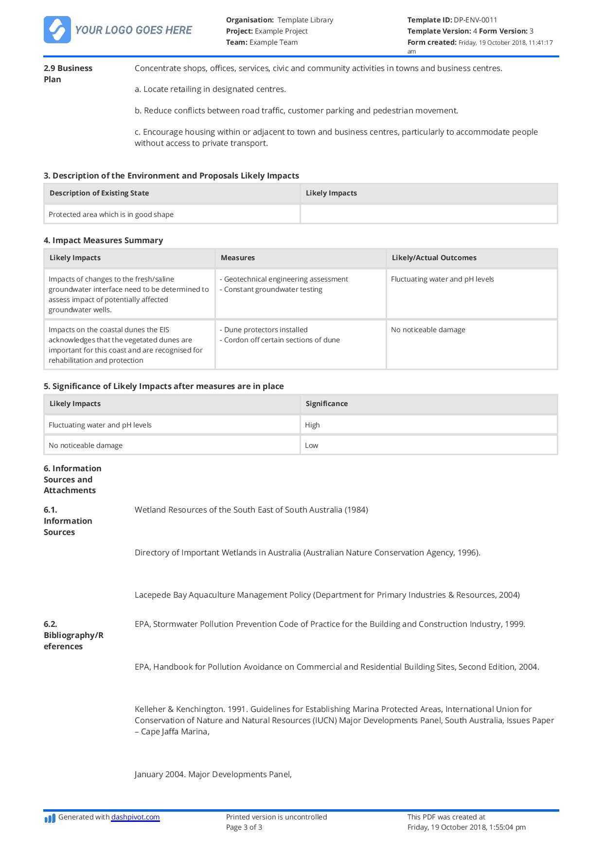 Environmental Impact Assessment Report template - Use it free For Environmental Impact Report Template