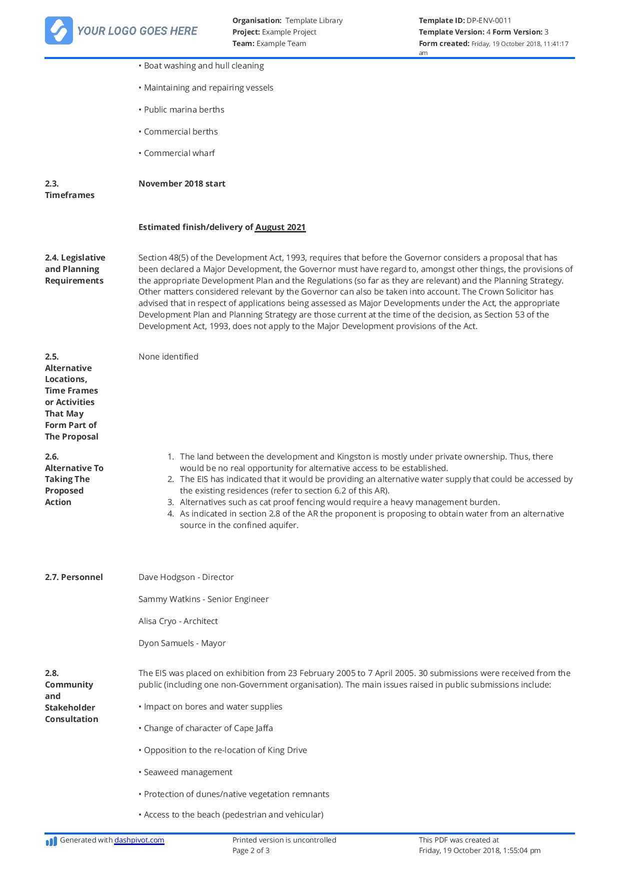 Environmental Impact Assessment Report Template – Use It Free Throughout Environmental Impact Report Template