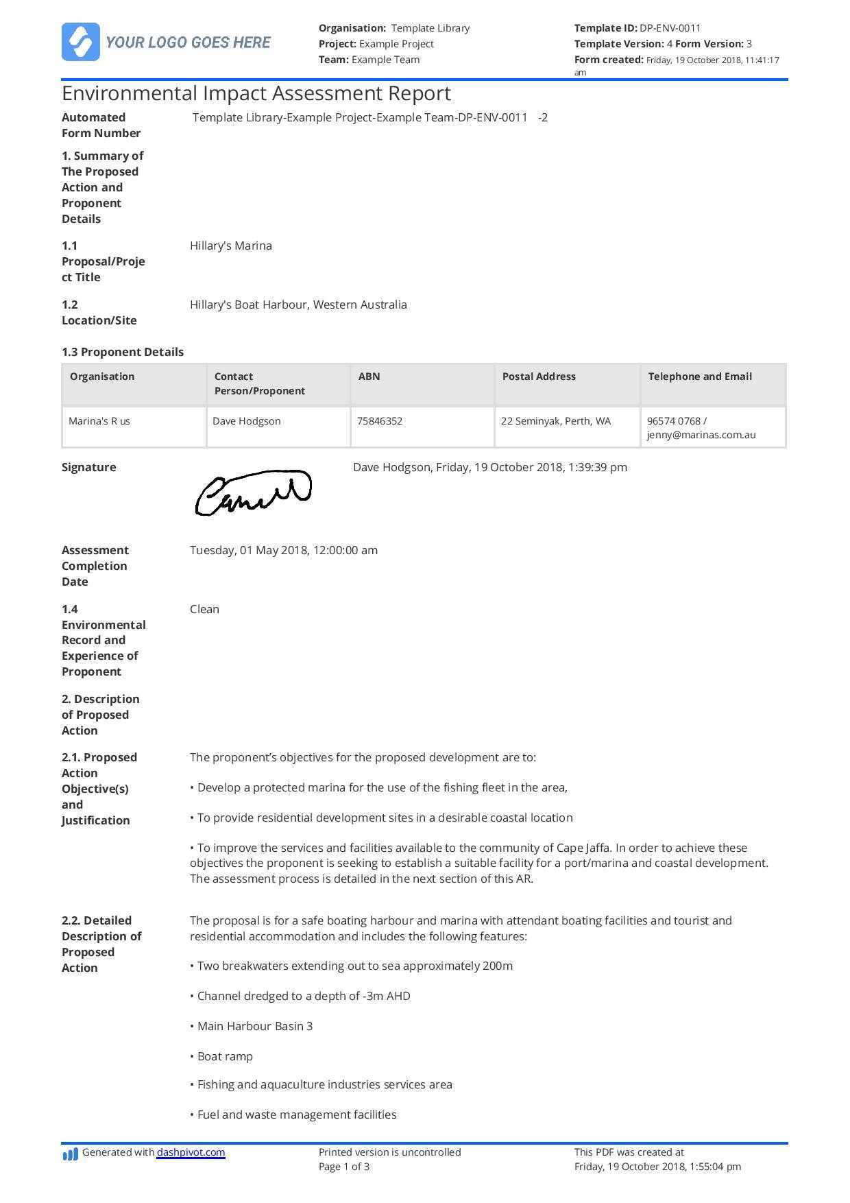 Environmental Impact Assessment Report template - Use it free Within Environmental Impact Report Template