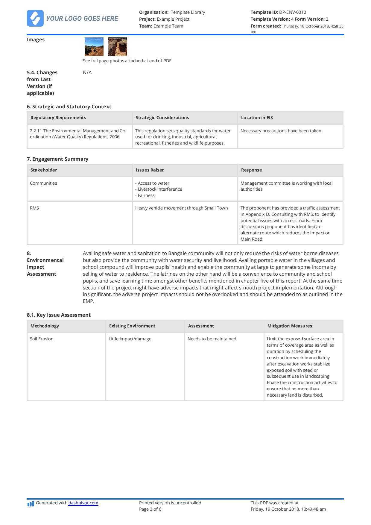 Environmental Impact Statement Example (Free And Customisable) For Environmental Impact Report Template