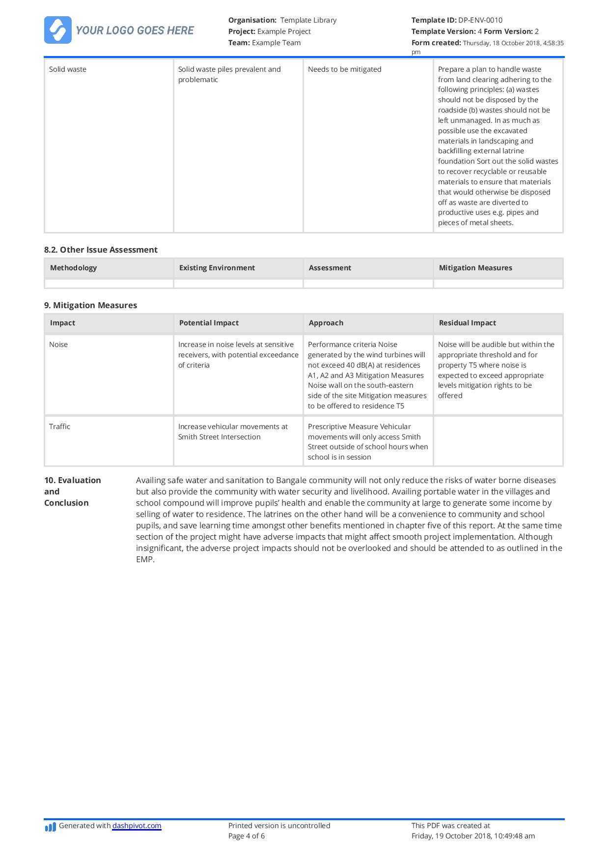 Environmental Impact Statement Example (Free And Customisable) Throughout Environmental Impact Report Template