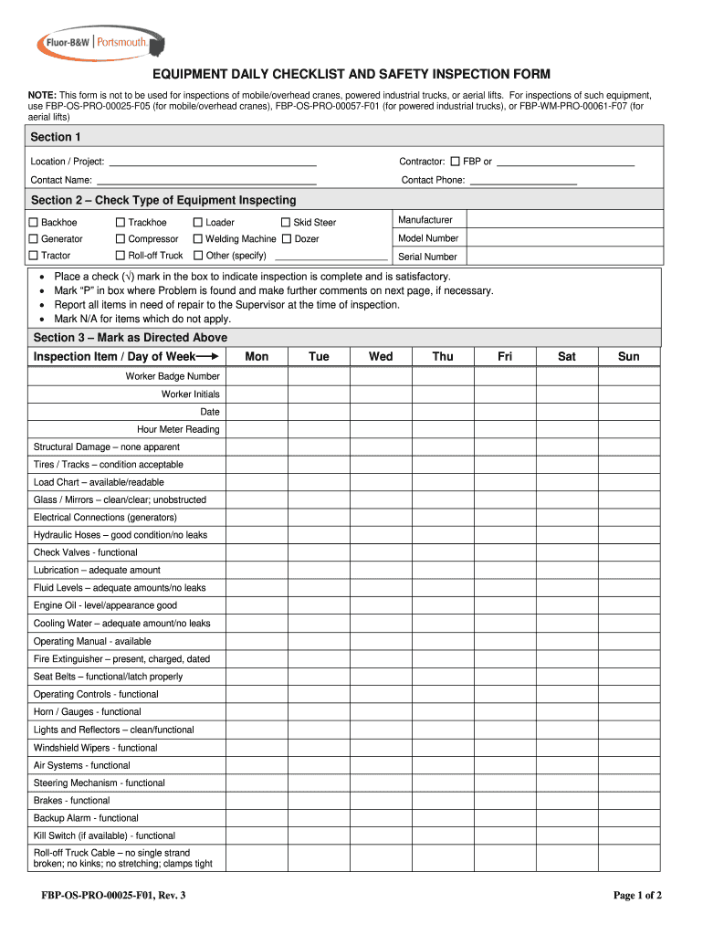 Equipment Inspection Form - Fill Online, Printable, Fillable  For Daily Inspection Report Template