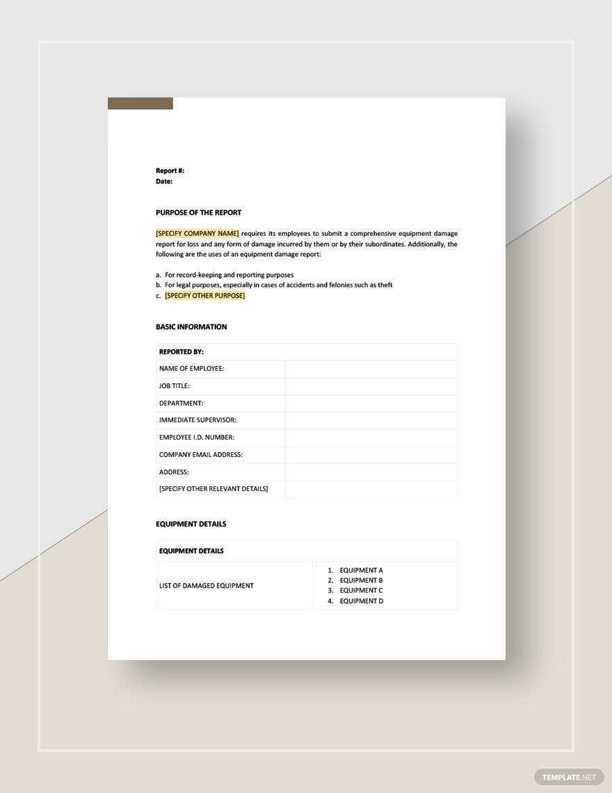 Equipment Reports Templates – Format, Free, Download  Template