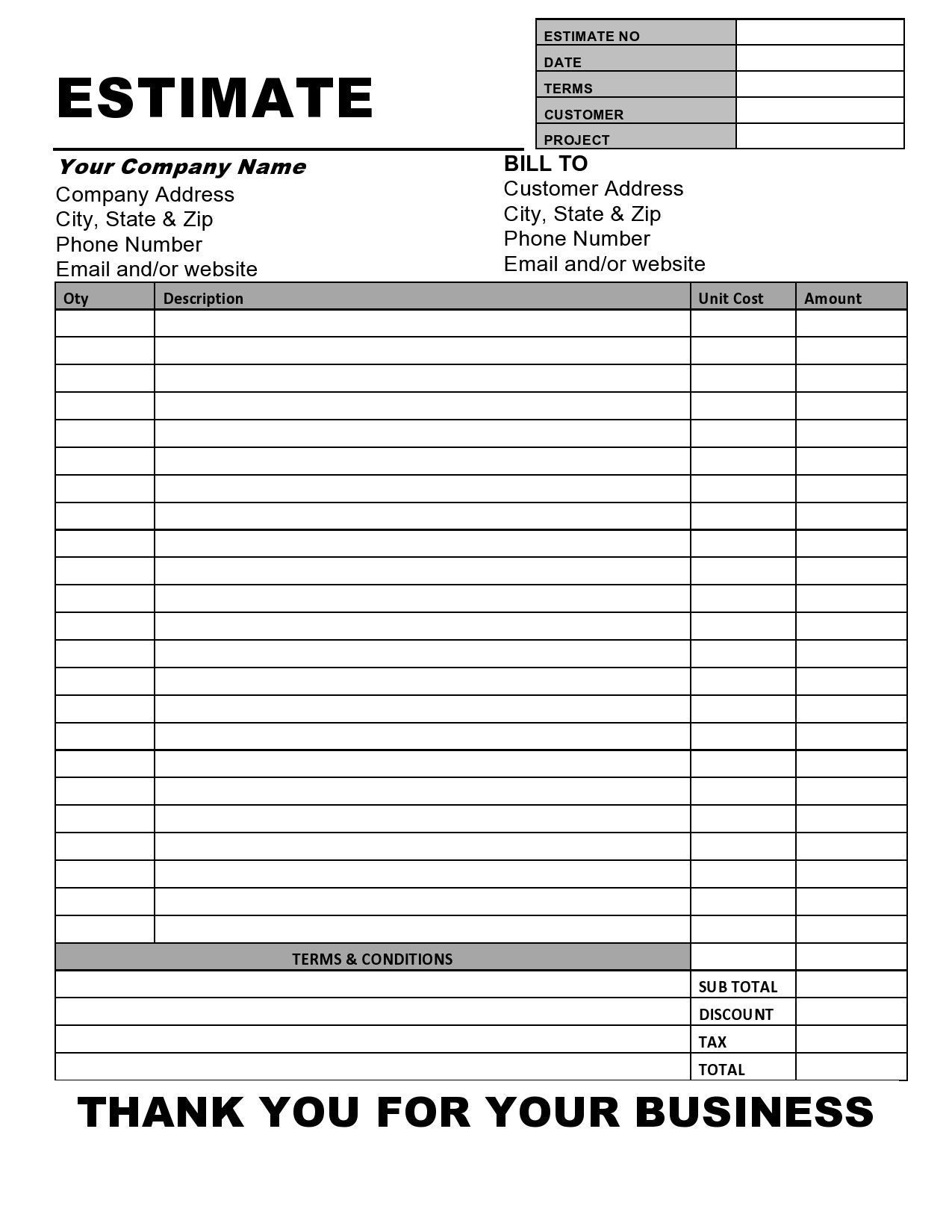 Estimate Invoice Template PLATINUM PDF Business - Etsy Within Blank Estimate Form Template
