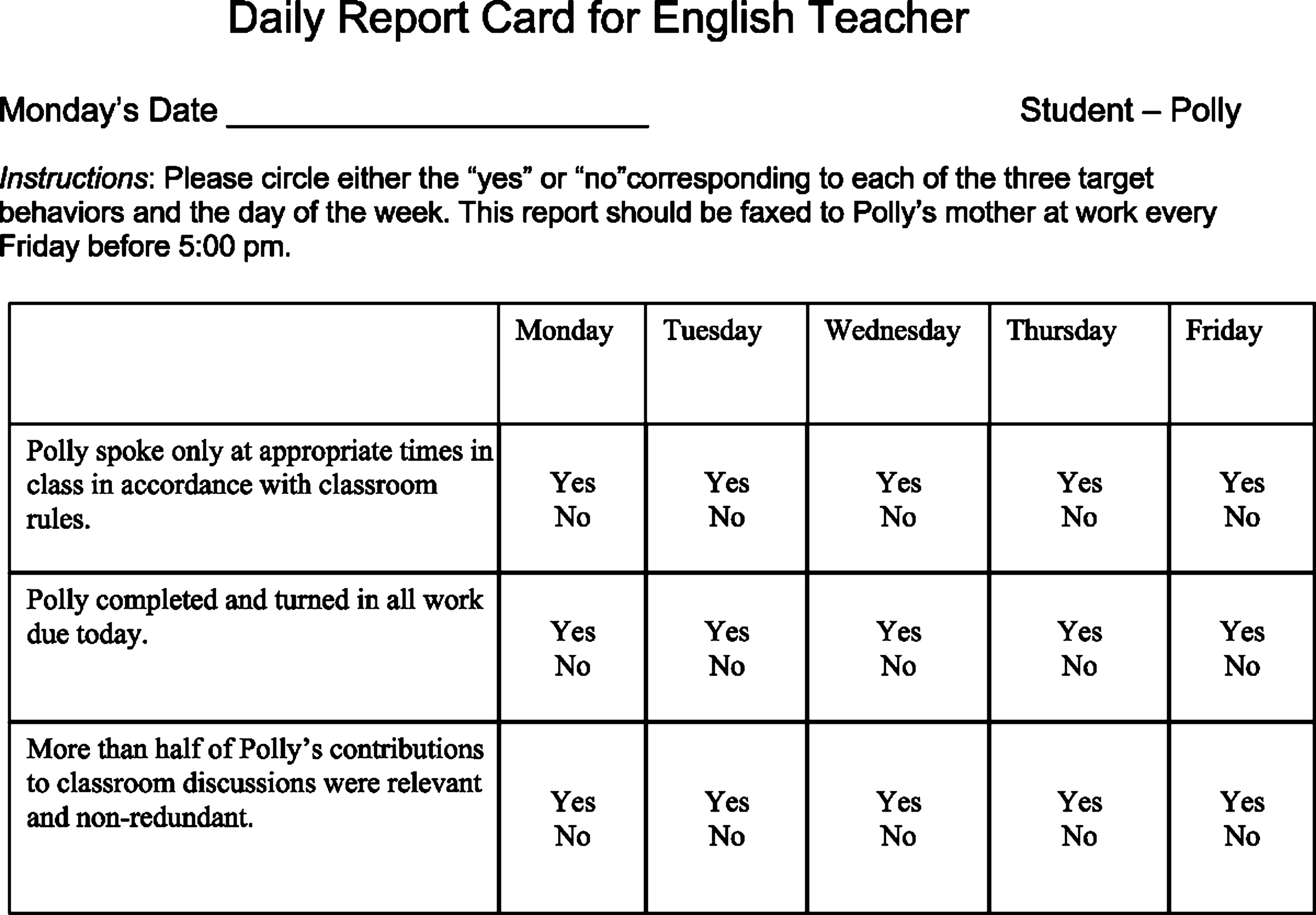 Evidence-Based Assessment of Attention-Deficit/Hyperactivity  For Daily Report Card Template For Adhd
