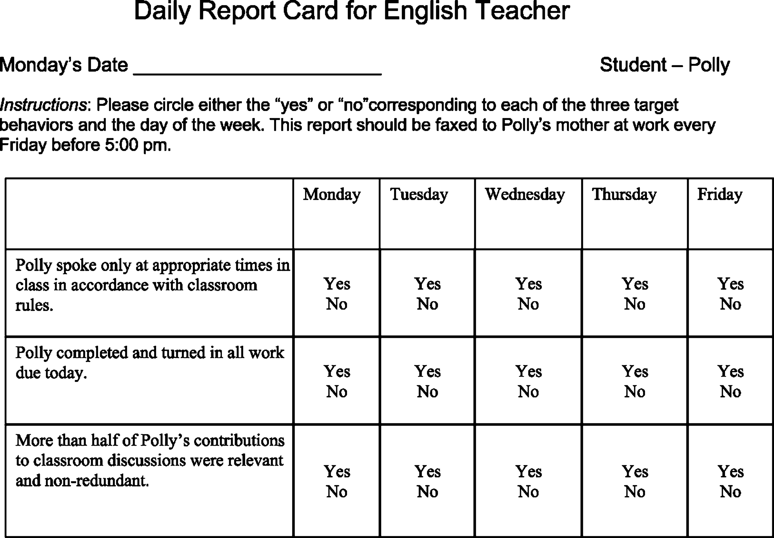 Evidence Based Assessment Of Attention Deficit/Hyperactivity  For Daily Report Card Template For Adhd