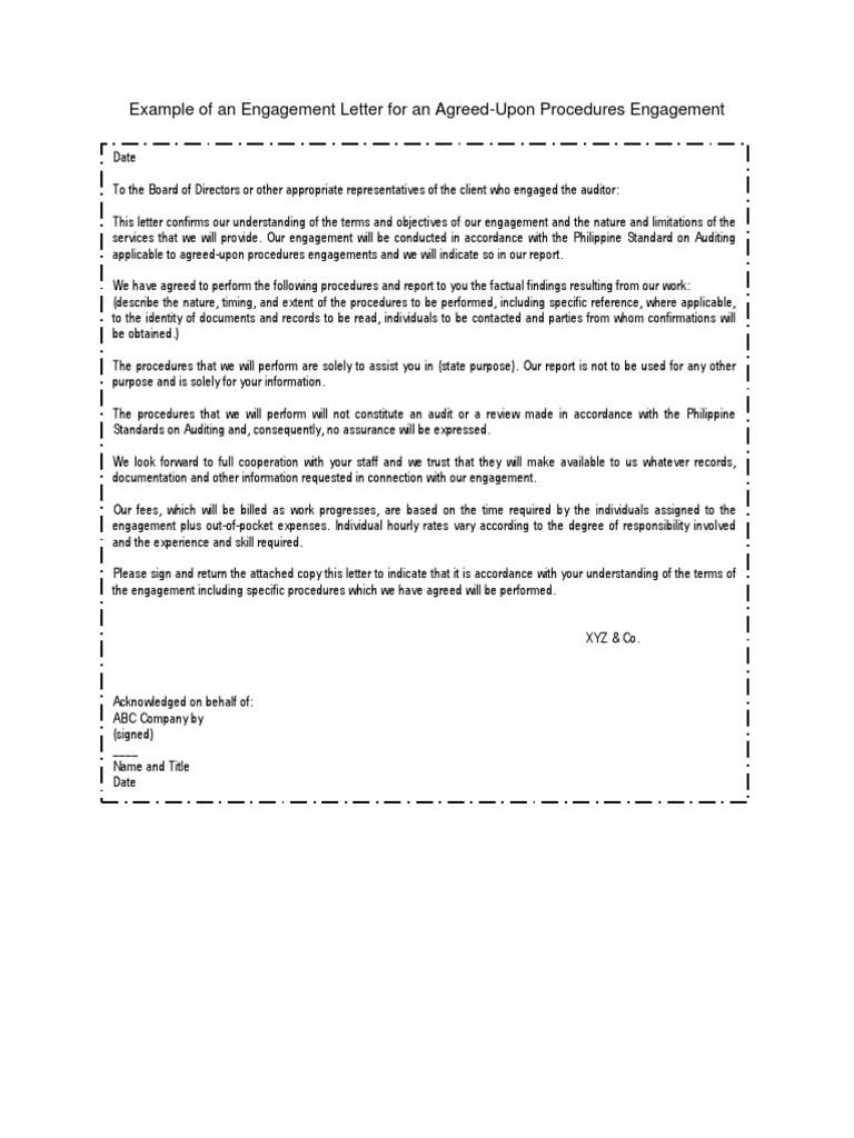 Example of An Engagement Letter For An Agreed  PDF  Accounts  With Agreed Upon Procedures Report Template