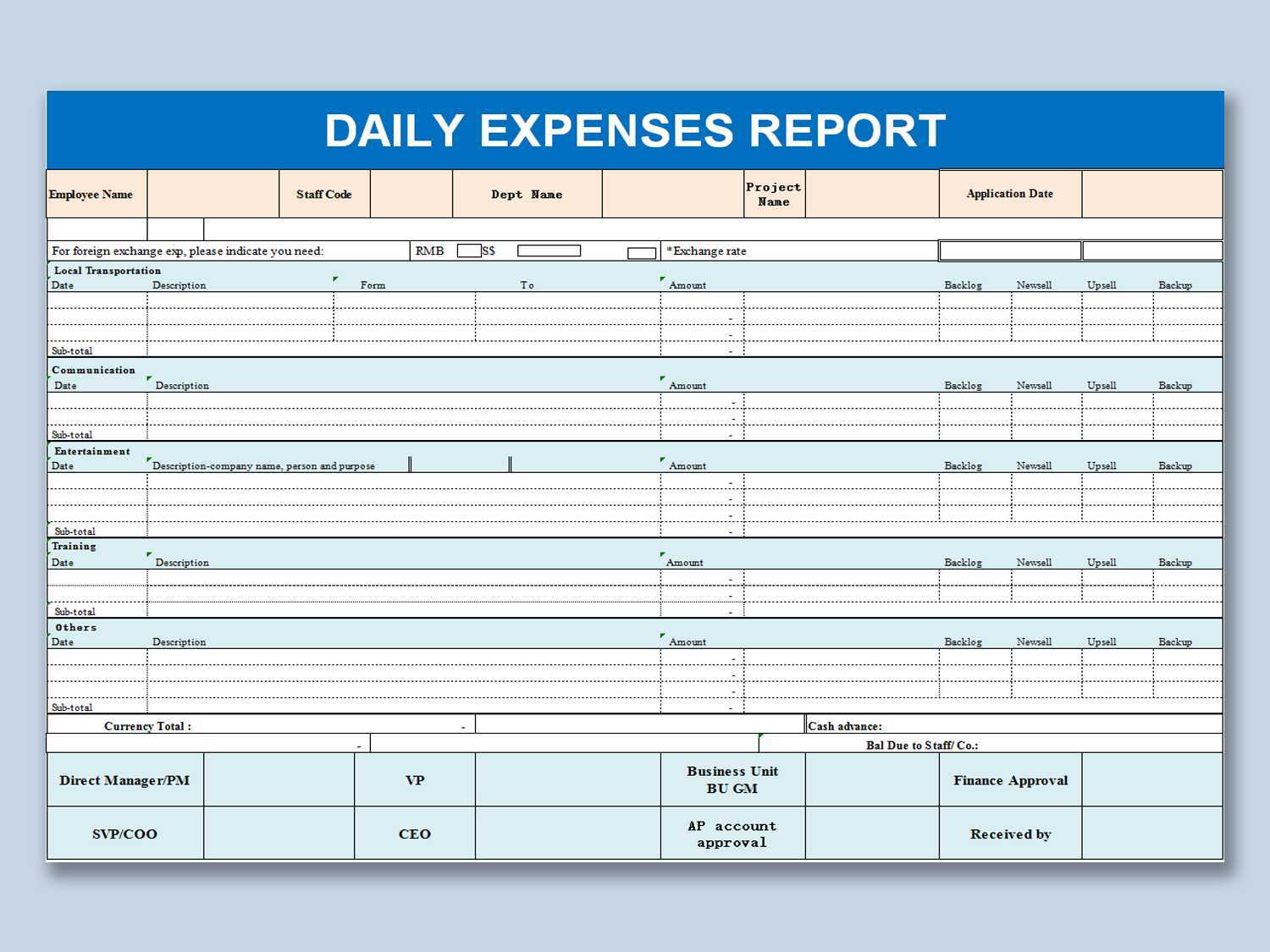 EXCEL Of Daily Expenses Report