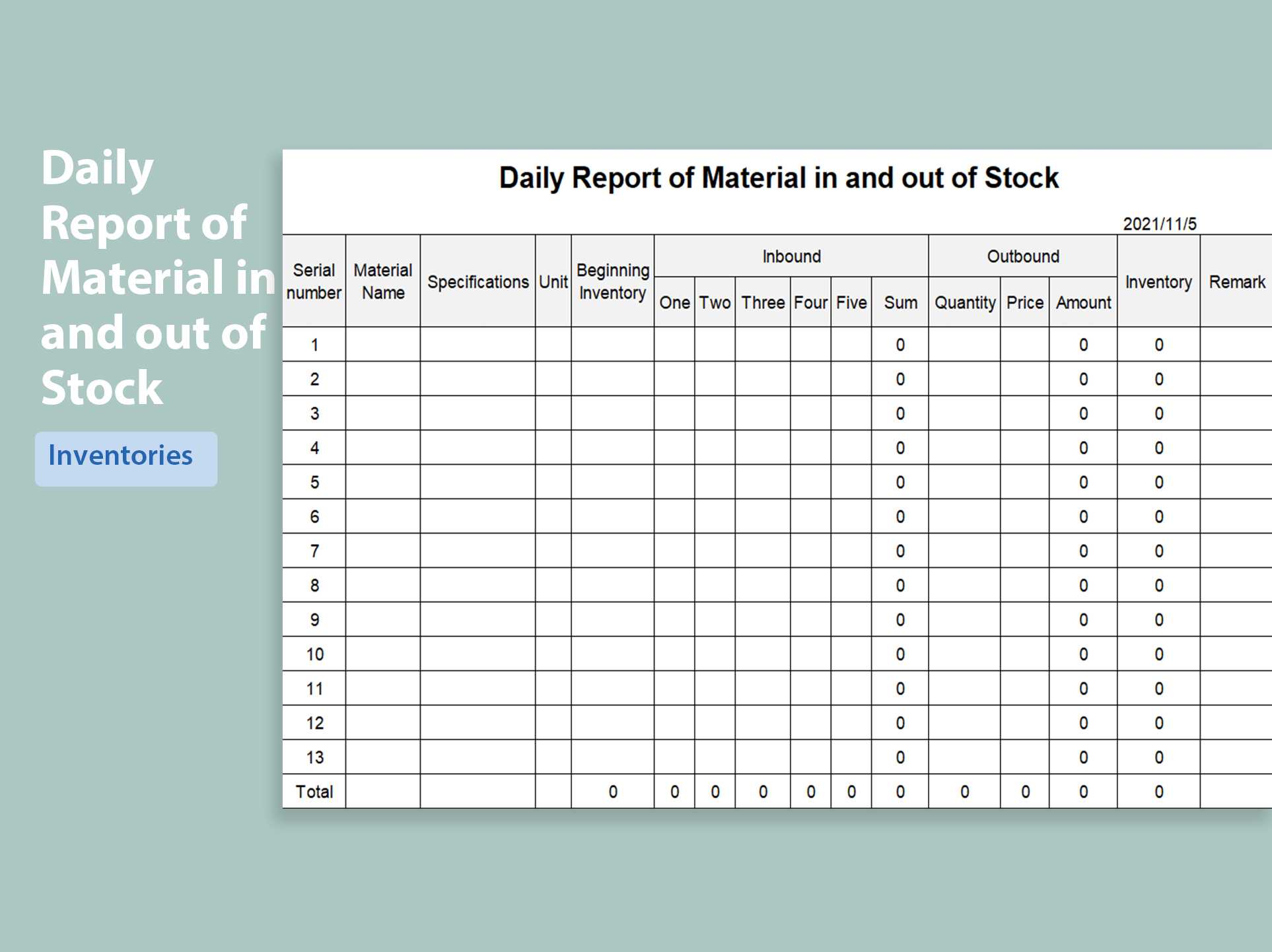 EXCEL Of Daily Report Of Material In And Out Of Stock