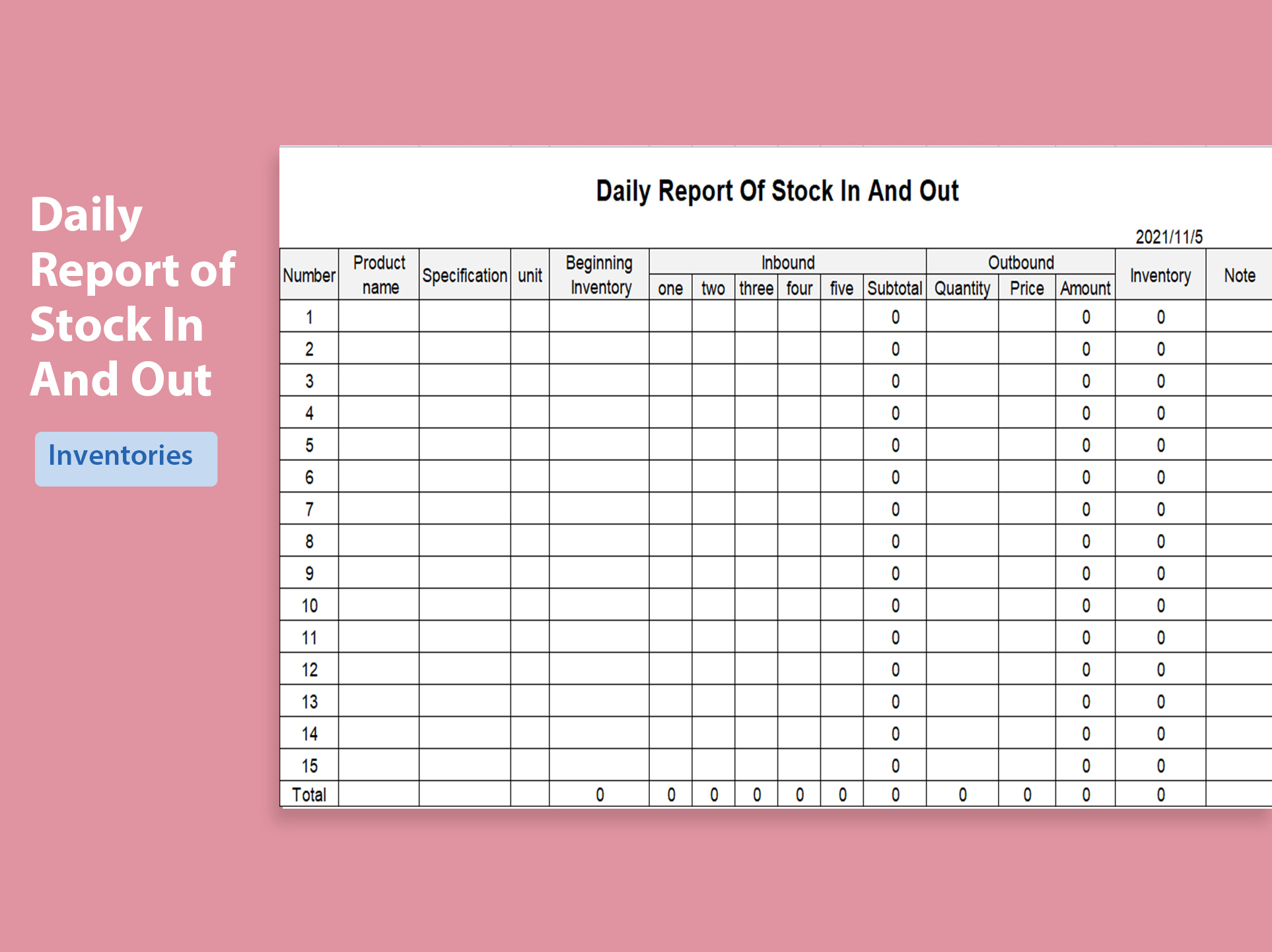 EXCEL of Daily Report of Stock in and out
