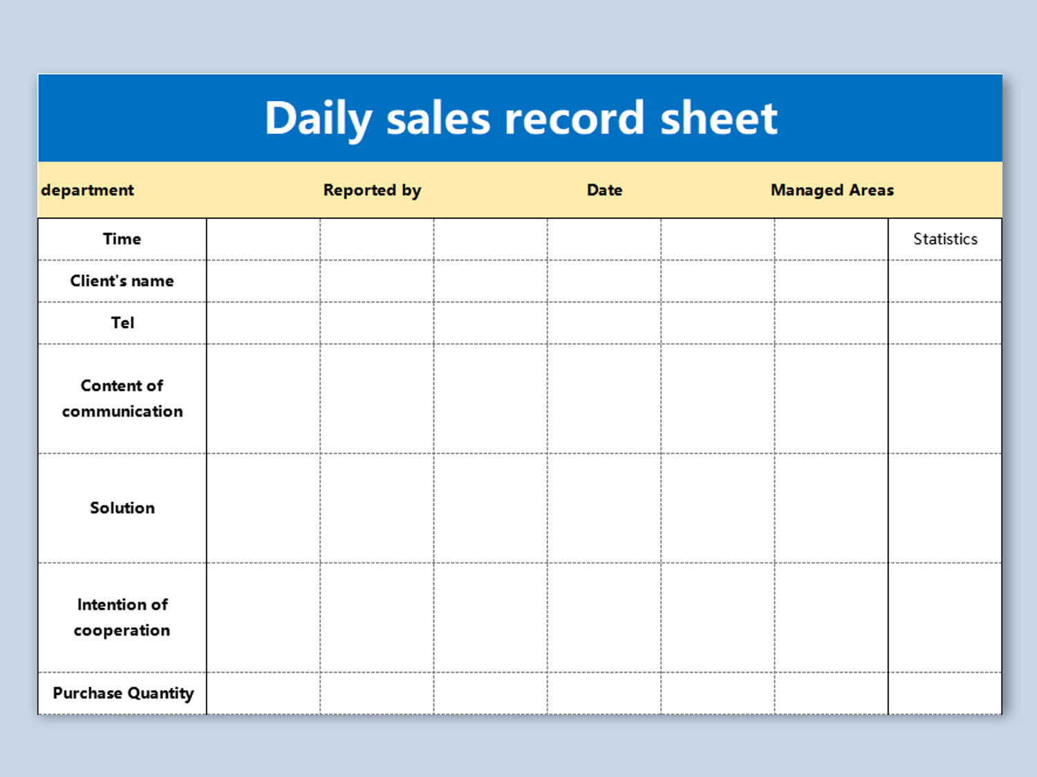 EXCEL of Daily Sales Record Sheet