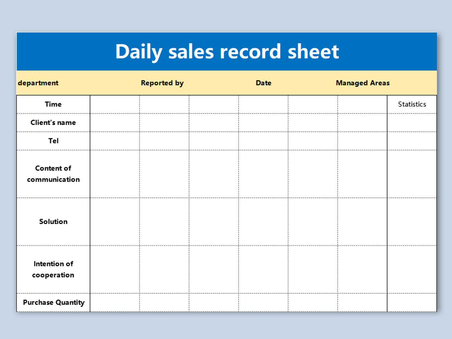 EXCEL Of Daily Sales Record Sheet