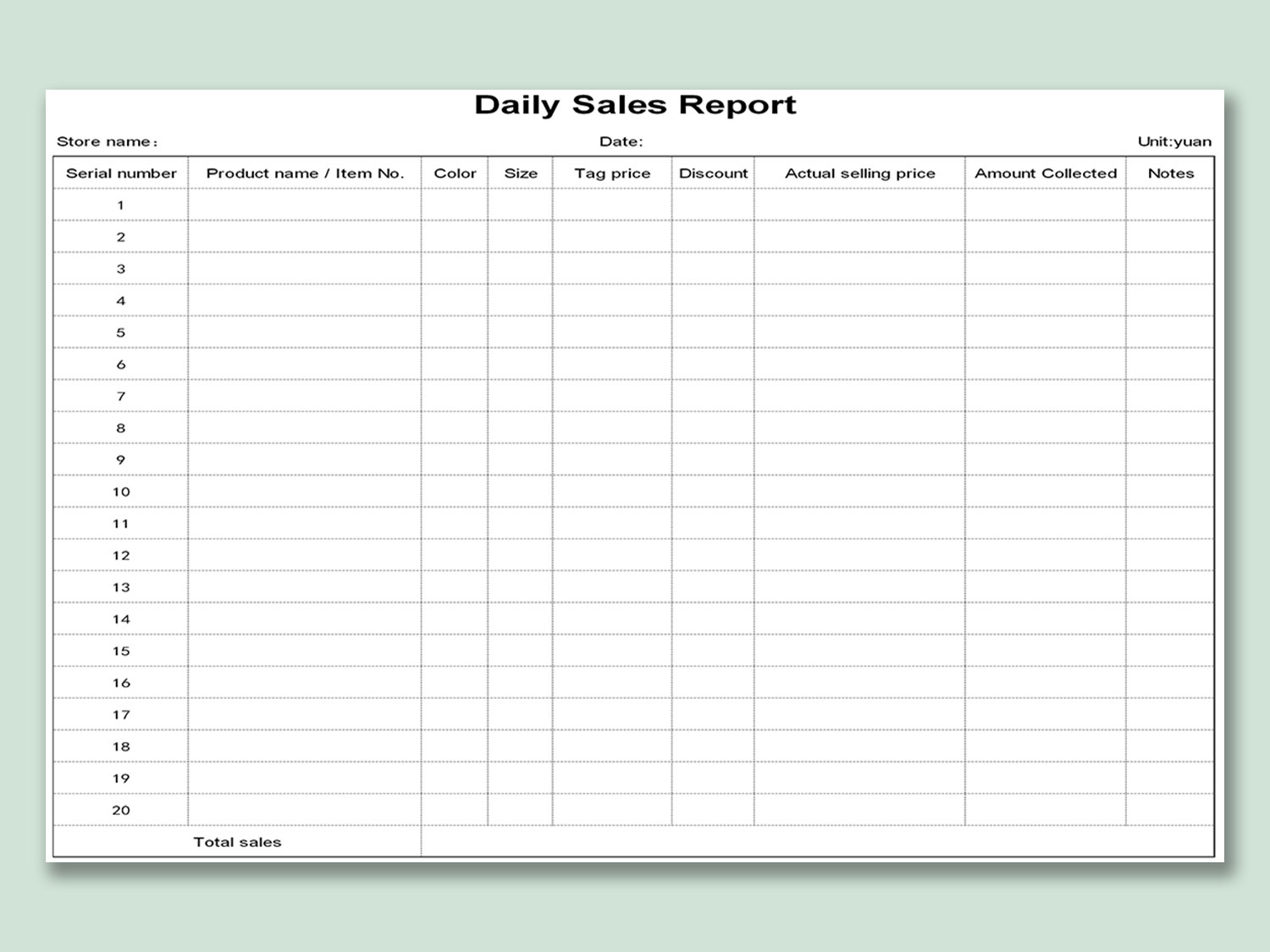EXCEL of Daily Sales Report