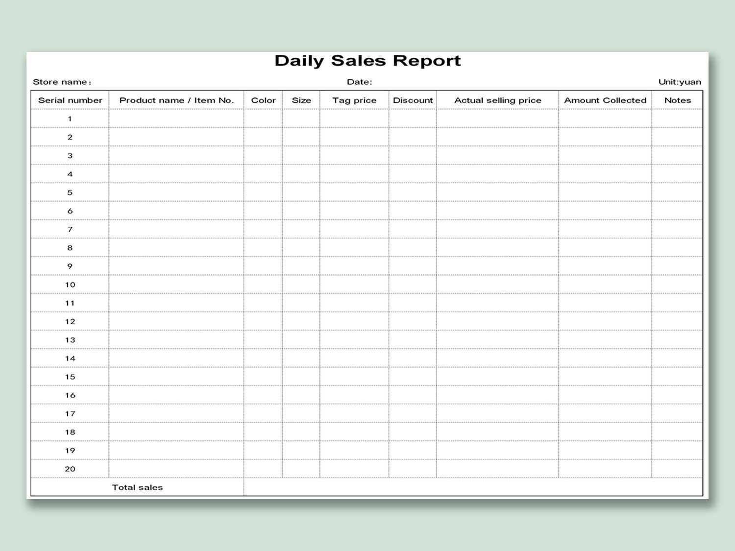 EXCEL of Daily Sales Report