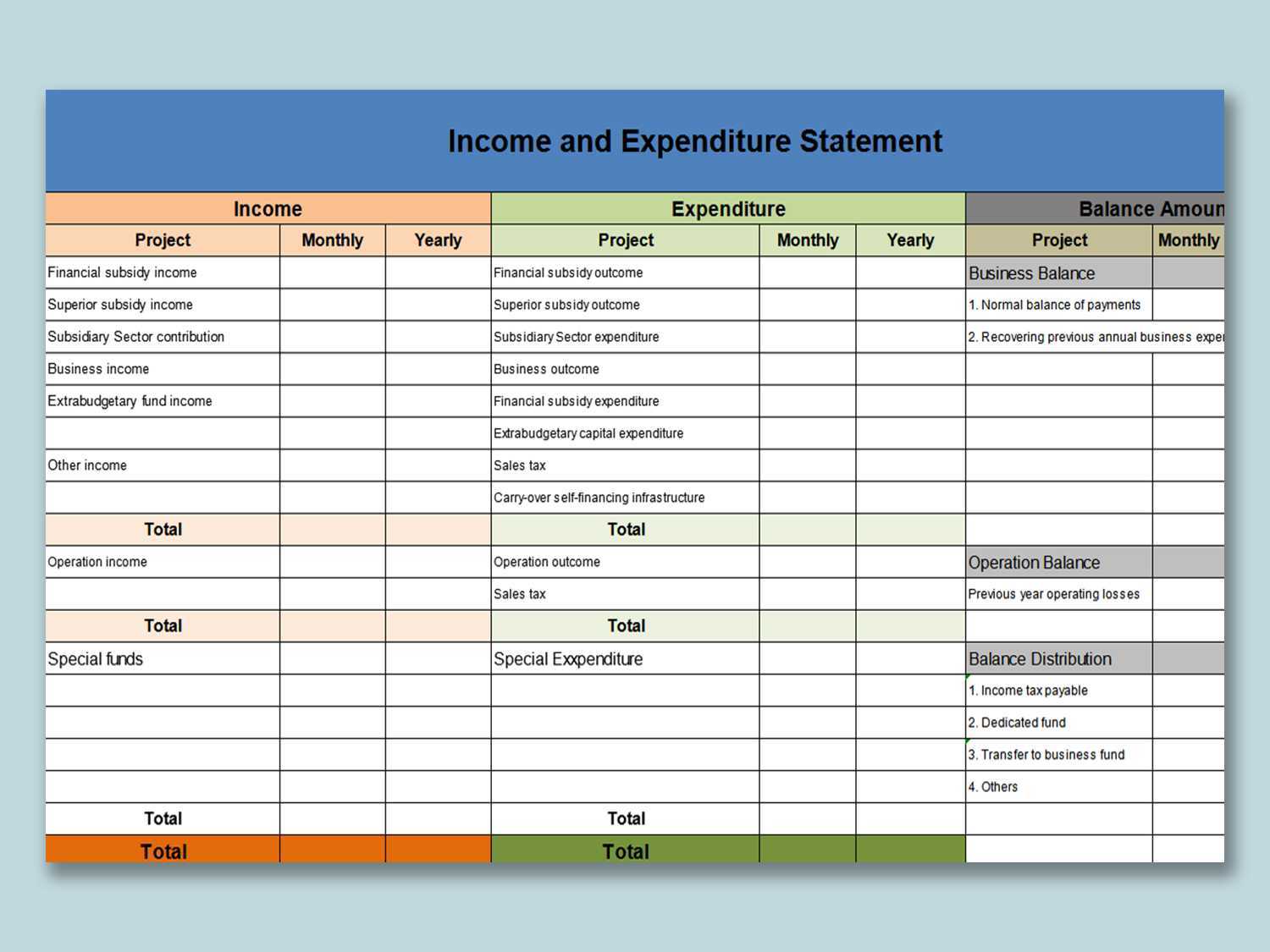 EXCEL of Income and Expenditure Statement