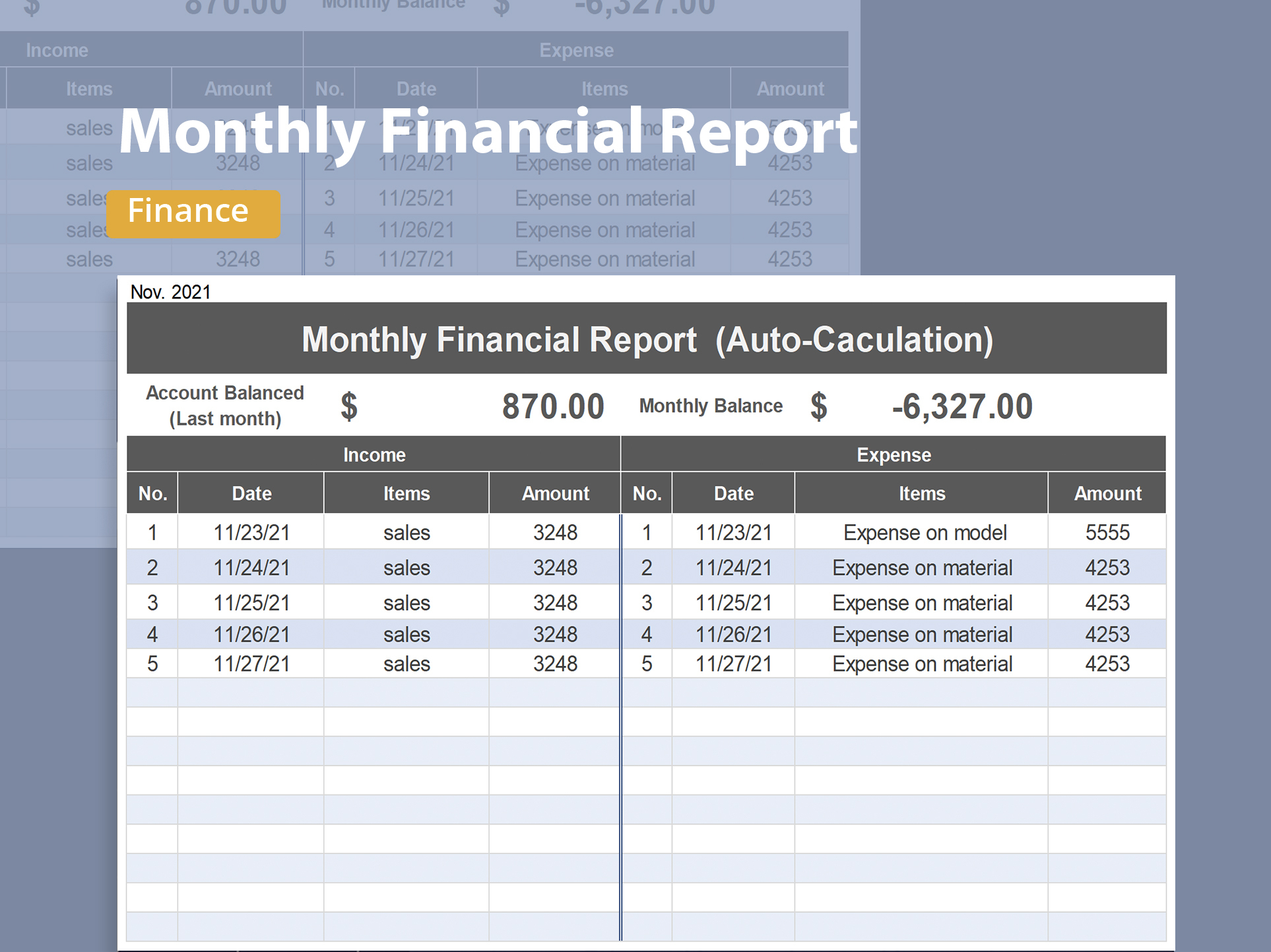 EXCEL of Monthly Financial Report