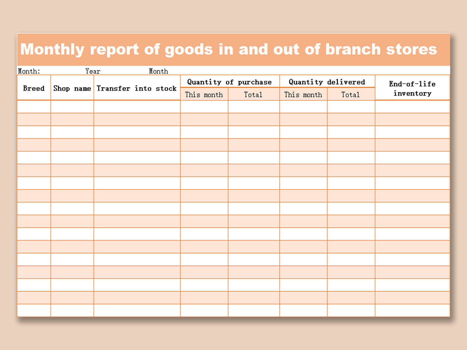 EXCEL of Monthly Report of Goods in and out of Branch Stores