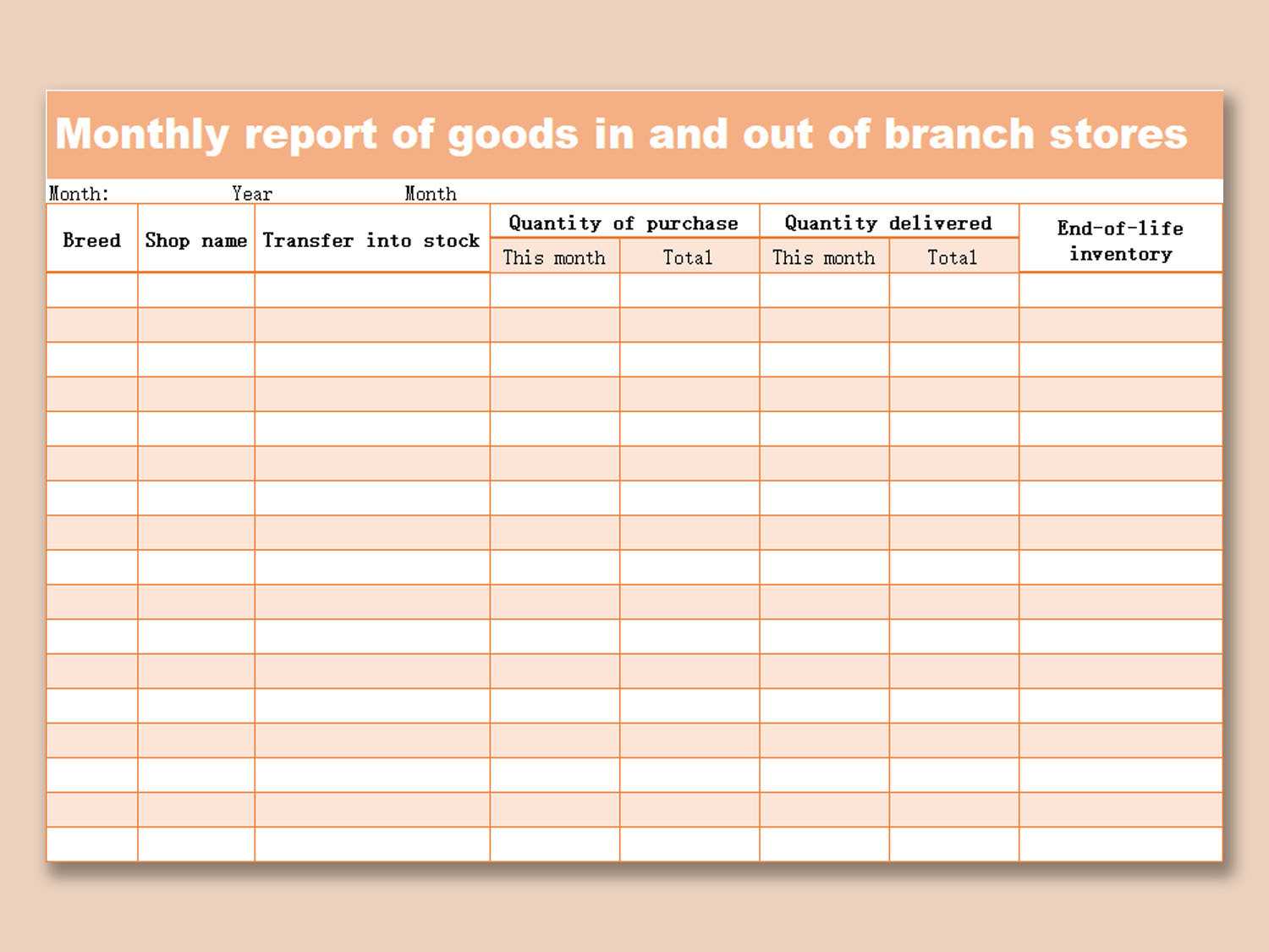 EXCEL Of Monthly Report Of Goods In And Out Of Branch Stores