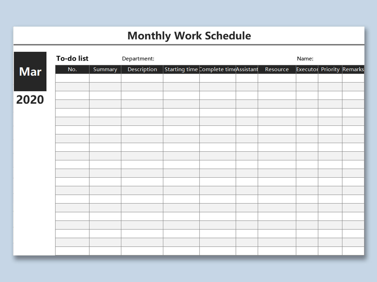 EXCEL Of Monthly Work Schedule Curriculum