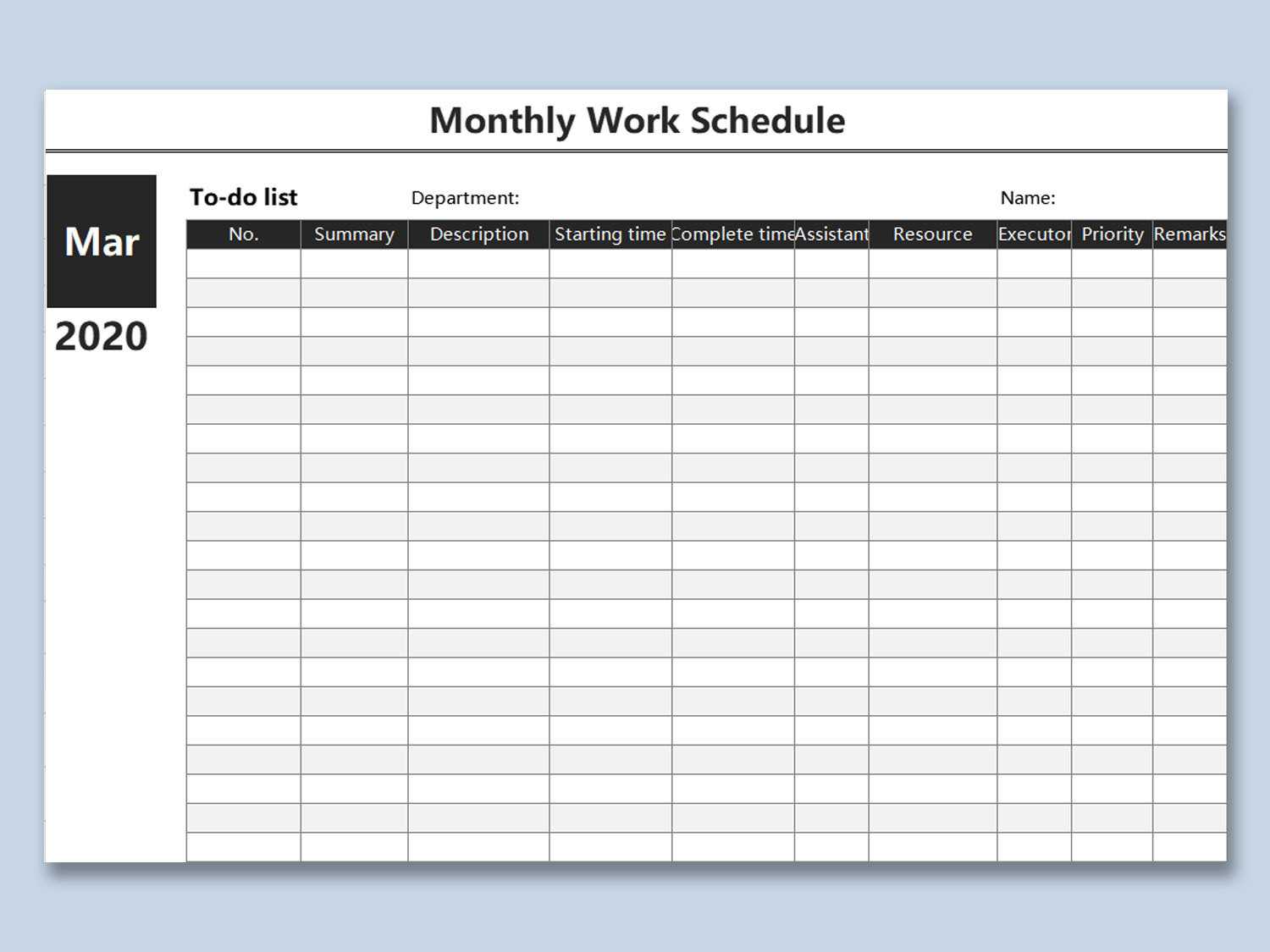 EXCEL of Monthly Work Schedule Curriculum