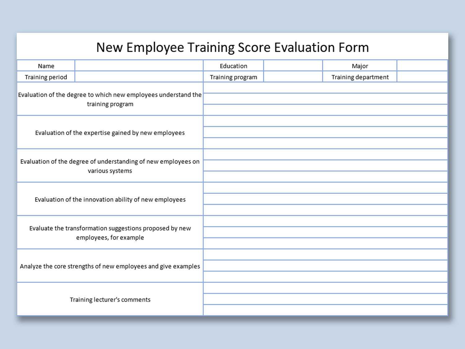 EXCEL Of New Employee Training Score Evaluation Form