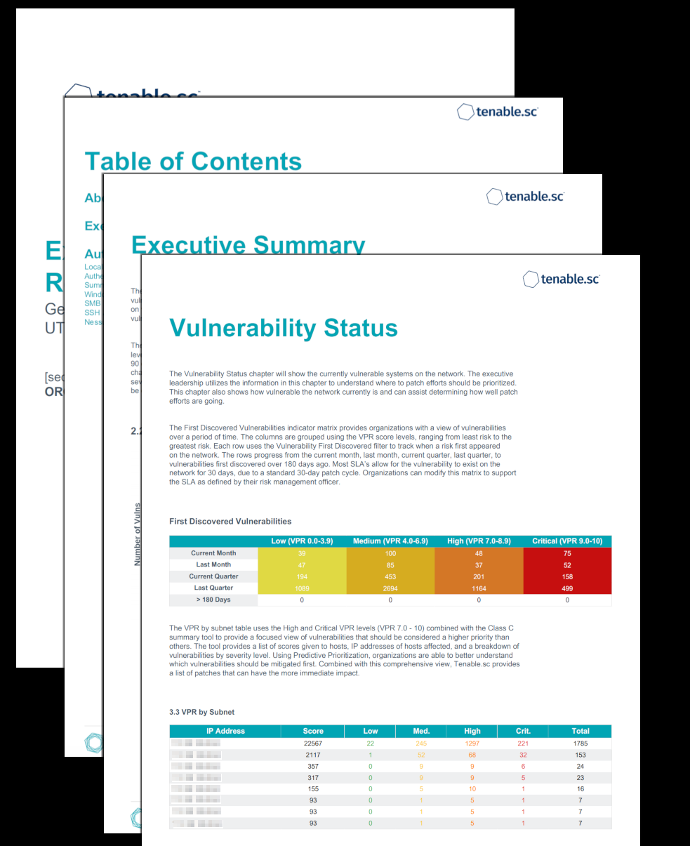 Executive VPR Summary Report – SC Report Template  Tenable® In Information Security Report Template